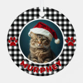 Zwart & Wit Plaid Kerst Custom Pet Metalen Ornament (Achterkant)