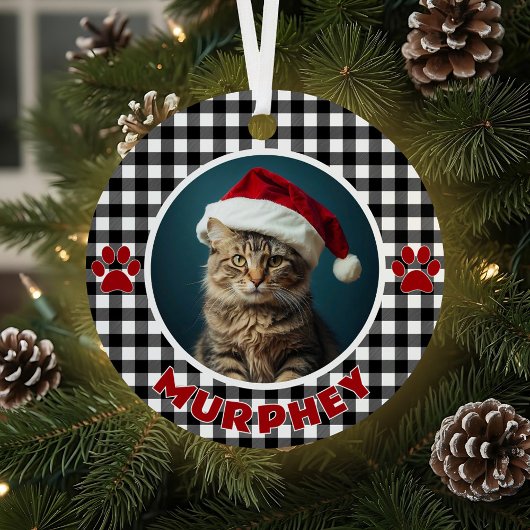 Zwart & Wit Plaid Kerst Custom Pet Metalen Ornament