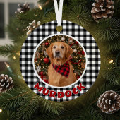 Zwart & Wit Plaid Kerstmis Gepersonaliseerde Pet Metalen Ornament