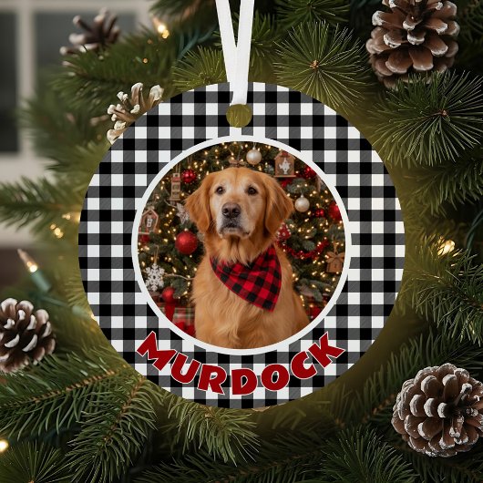 Zwart & Wit Plaid Kerstmis Gepersonaliseerde Pet Metalen Ornament