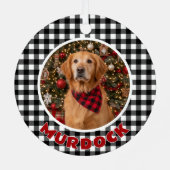 Zwart & Wit Plaid Kerstmis Gepersonaliseerde Pet Metalen Ornament (Achterkant)