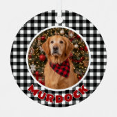 Zwart & Wit Plaid Kerstmis Gepersonaliseerde Pet Metalen Ornament (Voorkant)