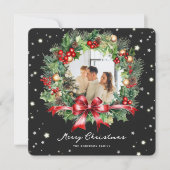 Zwart Wit Plaid Krans Foto Vrolijk Kerstfeest Feestdagenkaart (Voorkant)