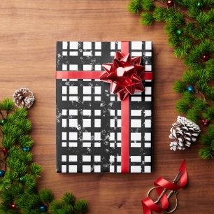Zwart-wit Plaid met Paint Splatter Cadeaupapier