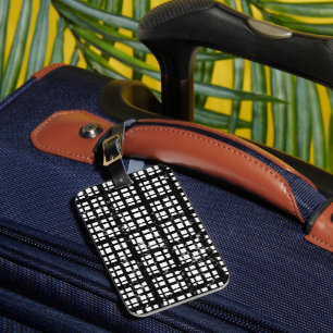 Zwart-wit Plaid met Paint Splatter Crew Sokken Bagagelabel