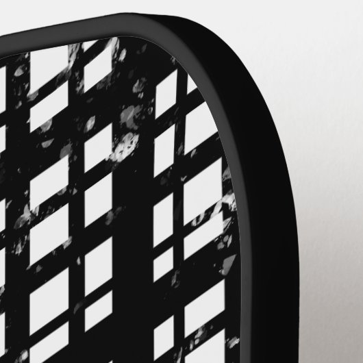 Zwart-wit Plaid met Paint Splatter Crew Sokken Pickleball Paddle (Links Detail)