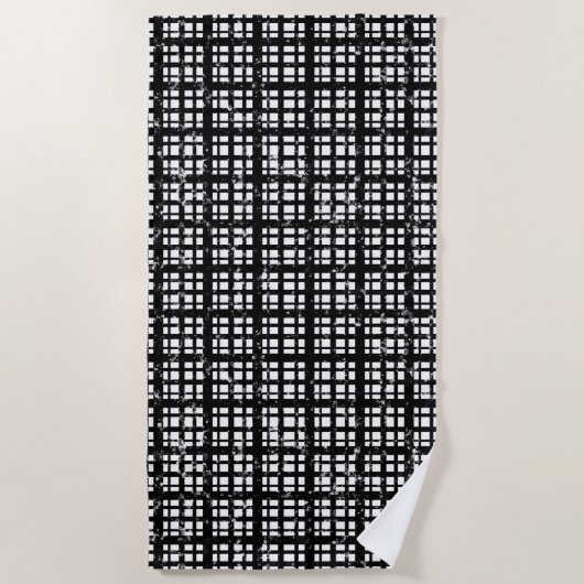 Zwart-wit Plaid met Paint Splatter Strandlaken (Voorkant)
