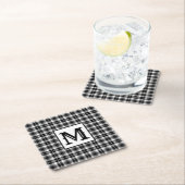 Zwart-wit Plaid Monogram Kartonnen Onderzetters (Insitu)