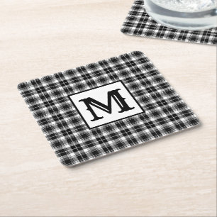 Zwart-wit Plaid Monogram Kartonnen Onderzetters