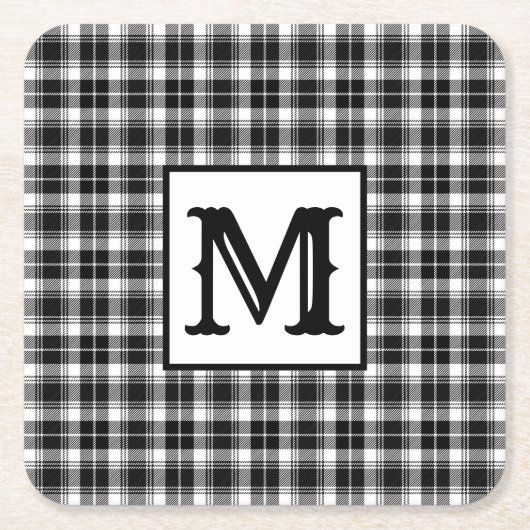 Zwart-wit Plaid Monogram Kartonnen Onderzetters (Voorkant)
