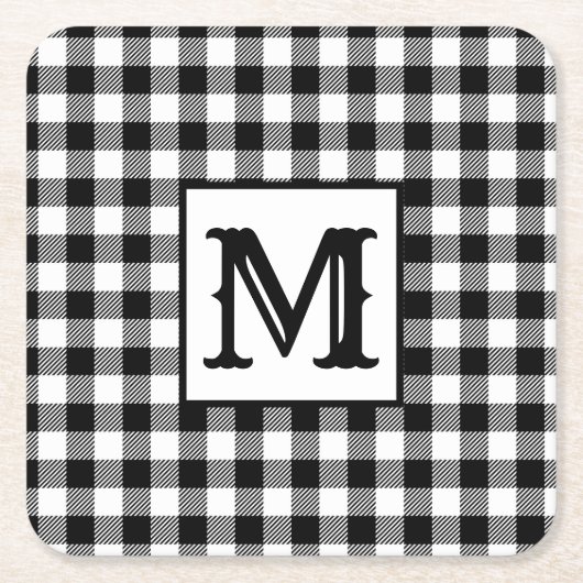 Zwart-wit Plaid Monogram Kartonnen Onderzetters (Voorkant)