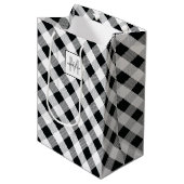 Zwart Wit Plaid Monogram Naam Kerstmis Medium Cadeauzakje (Voorkant Gekanteld)