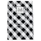 Zwart Wit Plaid Monogram Naam Kerstmis Medium Cadeauzakje (Voorkant)