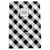 Zwart Wit Plaid Monogram Naam Kerstmis Medium Cadeauzakje (Achterkant)
