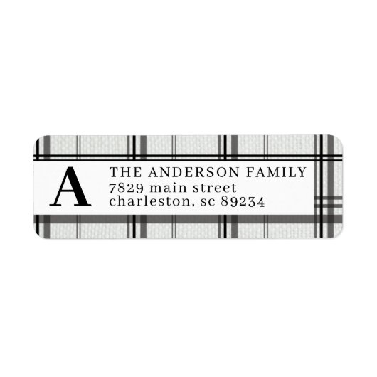 Zwart-wit Plaid Monogrammed Retouradres Etiket (Voorkant)