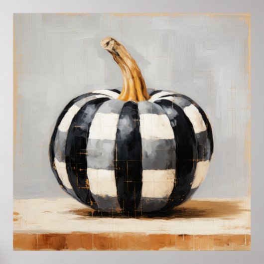 Zwart-wit Plaid Pumpkin Wall Art Poster (Voorkant)