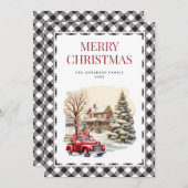 Zwart Wit Plaid Rode Vrachtwagen Merry Christmas K Feestdagenkaart (Voorkant / Achterkant)