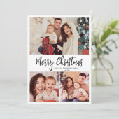 Zwart Wit Plaid Script 3 Multi Photo Christmas Feestdagenkaart (Staand voorkant)