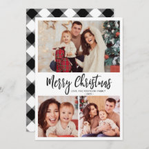 Zwart Wit Plaid Script 3 Multi Photo Christmas