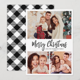 Zwart Wit Plaid Script 3 Multi Photo Christmas Feestdagenkaart