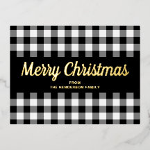 Zwart-wit Plaid Script Christmas Gold