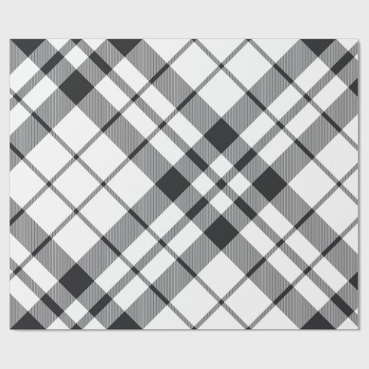 Zwart Wit Plaid Tartan Kerst Cadeaupapier (Vlak)