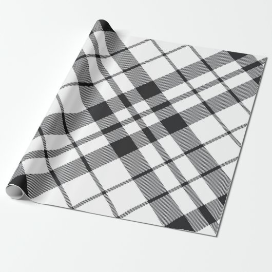 Zwart Wit Plaid Tartan Kerst Cadeaupapier (Uitgerold)