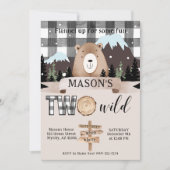 Zwart & Wit Plaid Twee Wilde Beer 2e Verjaardag Kaart (Voorkant)