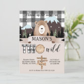 Zwart & Wit Plaid Twee Wilde Beer 2e Verjaardag Kaart (Staand voorkant)