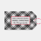 Zwart & Wit Plaid Vrolijk Kerstfeest 10 Cadeaulabel (Voorkant (Horizontaal))