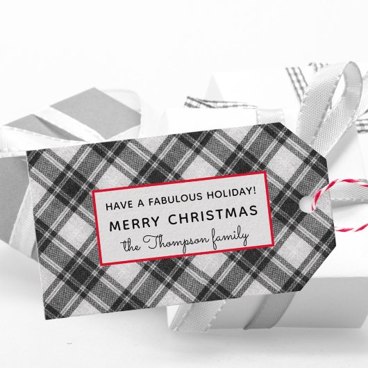 Zwart & Wit Plaid Vrolijk Kerstfeest 10 Cadeaulabel