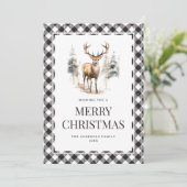 Zwart Wit Plaid Waterverf Herten Vrolijk Kerstfees Feestdagenkaart (Staand voorkant)