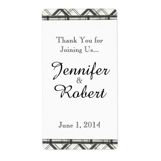 Zwart-wit Plaid Wijnlabel voor bruiloft Etiket (Voorkant)