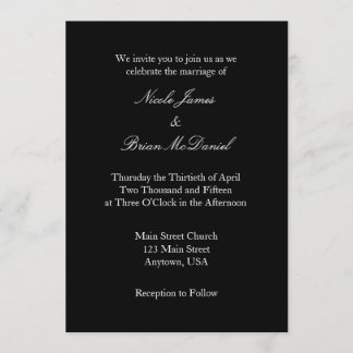 Zwart Wit Plain Eenvoudige Huwelijksuitnodiging Kaart