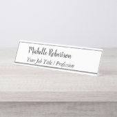 Zwart Wit Plain Minimalist Gepersonaliseerd Bureau Naambordje (Voorkant)