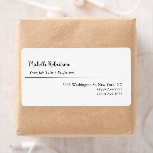 Zwart Wit Plain Minimalist Gepersonaliseerd Etiket (Insitu)