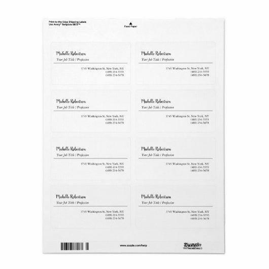 Zwart Wit Plain Minimalist Gepersonaliseerd Etiket (Full Sheet)