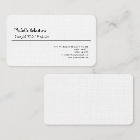 Zwart Wit Plain Minimalist Gepersonaliseerd Visitekaartje (Voorkant / Achterkant)