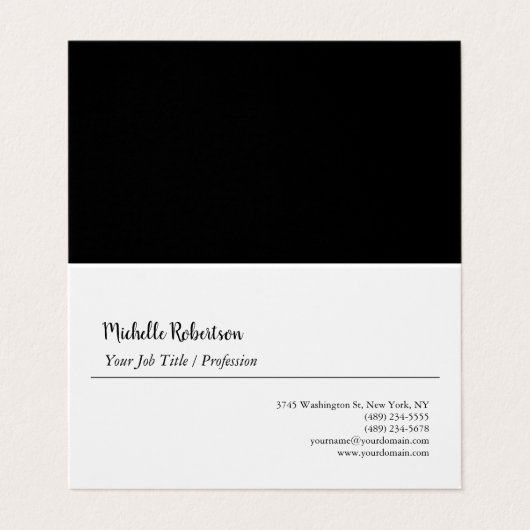 Zwart Wit Plain Minimalist Gepersonaliseerd Visitekaartje (Buitenkant ongevouwen)