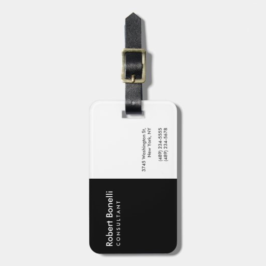 Zwart Wit Plain Moderne Consultant Bagagelabel (Voorkant verticaal)