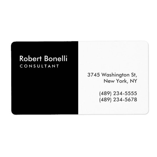 Zwart Wit Plain Moderne Consultant Etiket (Voorkant)
