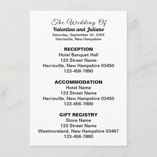 Zwart-wit Plain Text Wedding Enclosure Kaart (Voorkant)