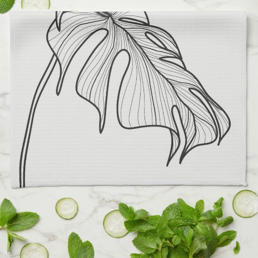 Zwart-wit Plant Bladeren Theedoek (Gevouwen)