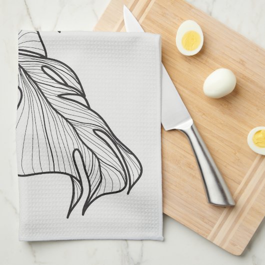 Zwart-wit Plant Bladeren Theedoek (Quarter Fold)