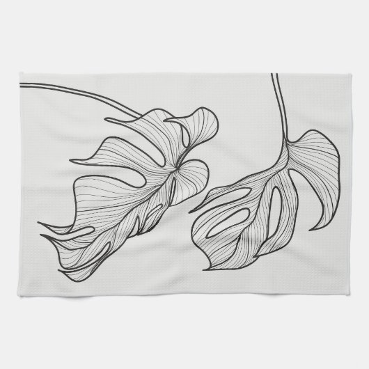 Zwart-wit Plant Bladeren Theedoek (Horizontaal)