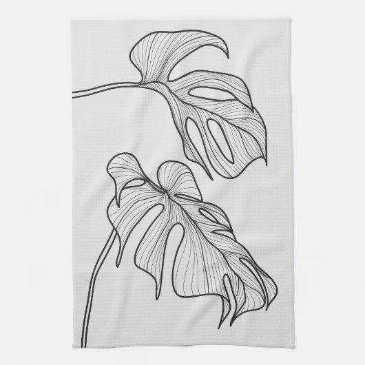 Zwart-wit Plant Bladeren Theedoek (Verticaal)