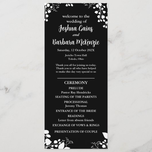 Zwart-wit platte programma programmakaart (Voorkant)