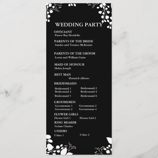 Zwart-wit platte programma programmakaart (Achterkant)