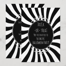 Zwart wit plezier grillige strepen Halloween Party Kaart