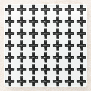Zwart-wit "Plus" Wiskunde Symbool Lino Cut Glazen Onderzetter